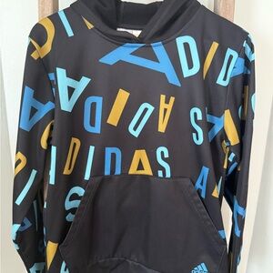 Adidas Kids' Black, Blue, and Gold Logo Hoodie